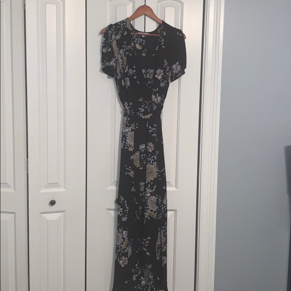 Black Floral Maxi Dress with Built in Shorts